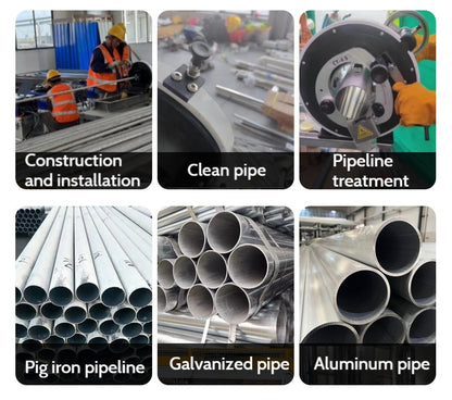 Planetary pipe cutting machine in on site operation cutting stainless steel pipe with clean burr free result.